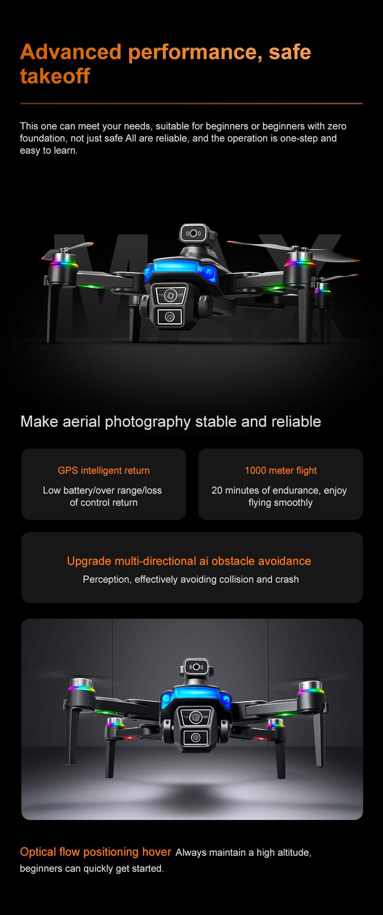YCMDCGIE GPS drone is equipped with a 4K camera and comes with a 4.5-inch LCD remote controller. It features professional GPS intelligent tracking, AI smart return, follow mode, brushless motors, and a foldable design. YCMDCGIE GPS drone is equipped with a 4K camera and comes with a 4.5-inch LCD remote controller. It features professional GPS intelligent tracking, AI smart return, follow mode, brushless motors, and a foldable design.