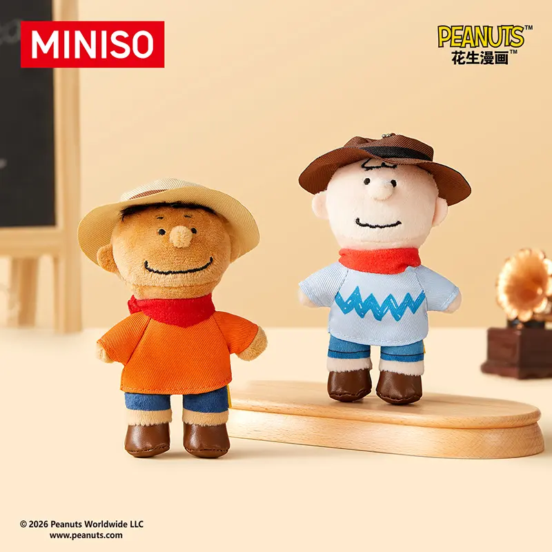 MINISO Snoopy Peanuts Western Cowboy Plush Keychain Charm | Summer Sale Back to School Gift | Charlie Brown Franklin Cute Cartoon Stuffed Toy Backpack Pendant