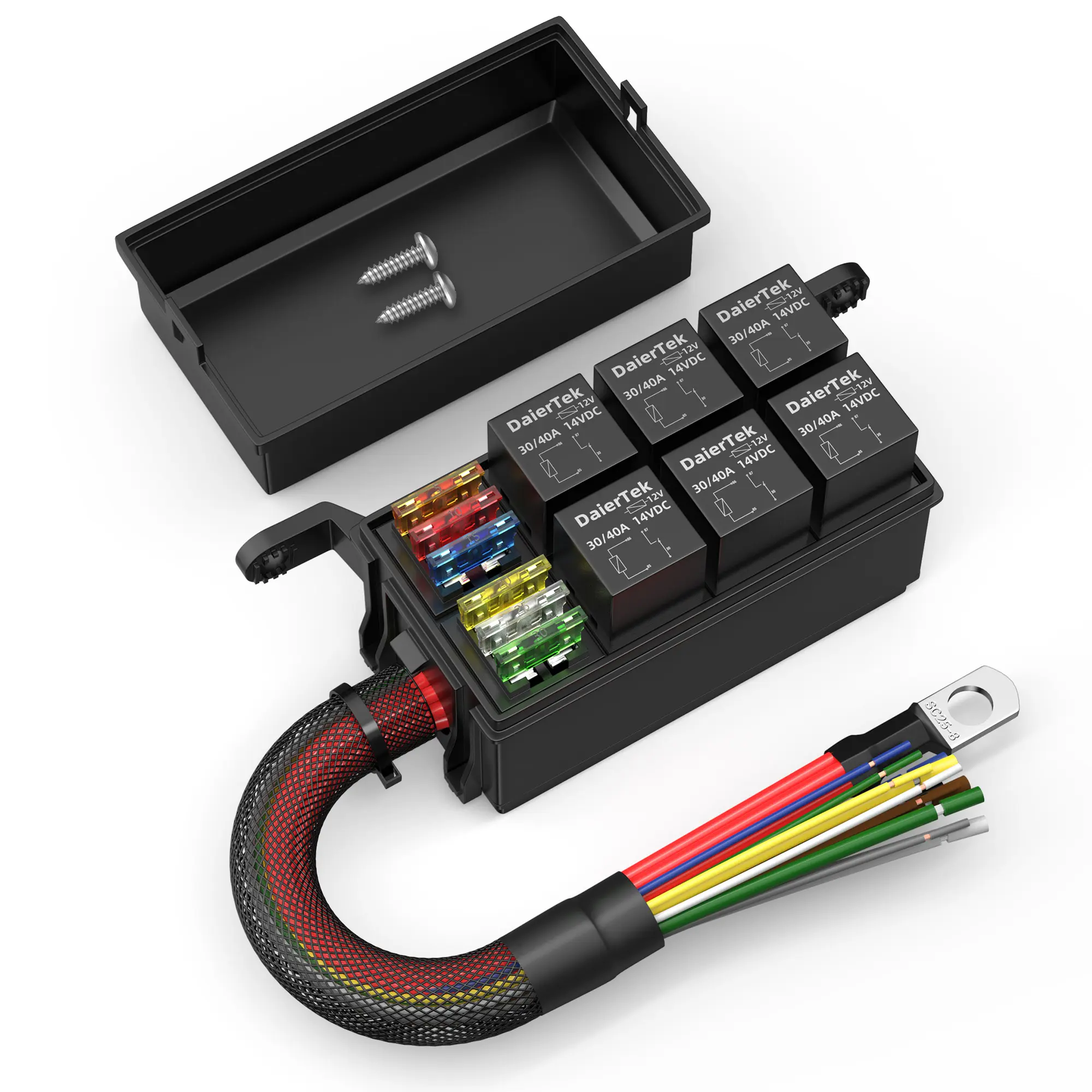 Eunik Waterproof 12V Relay Fuse Box - 4-Way Relay Block with 12 ATO/ATC Fuses, Pre-Wired Harness, Moisture Resistance, Anti-Aging, Safety for Boats, Automotive Accessories, 12V Systems