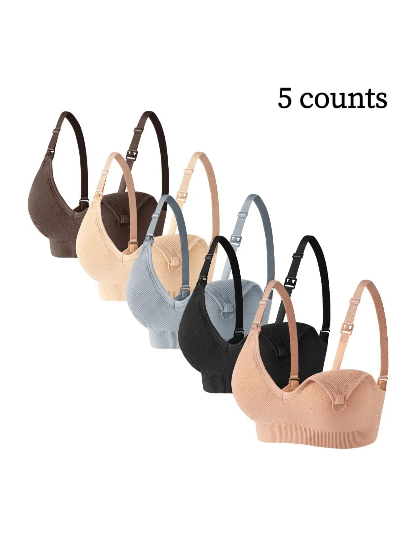5pcs/7pcs Nursing Bra Set, Maternity Bras, Comfortable Seamless Breastfeeding Bras with Detachable Pads, Adjustable Straps & Buckles, Deep V Underwear, Plunge Bras, Bralette Set