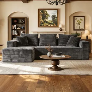 108” Modular Sectional Couch, Cloud Sectional Couch with L-Shape Chaise/Deep Seat/Armrest/Plush Corduroy Fabric, No Assembly Required, Space-Saving, Boneless Compression Sleeper Sofa for Living Room Modern Convertible Sofa