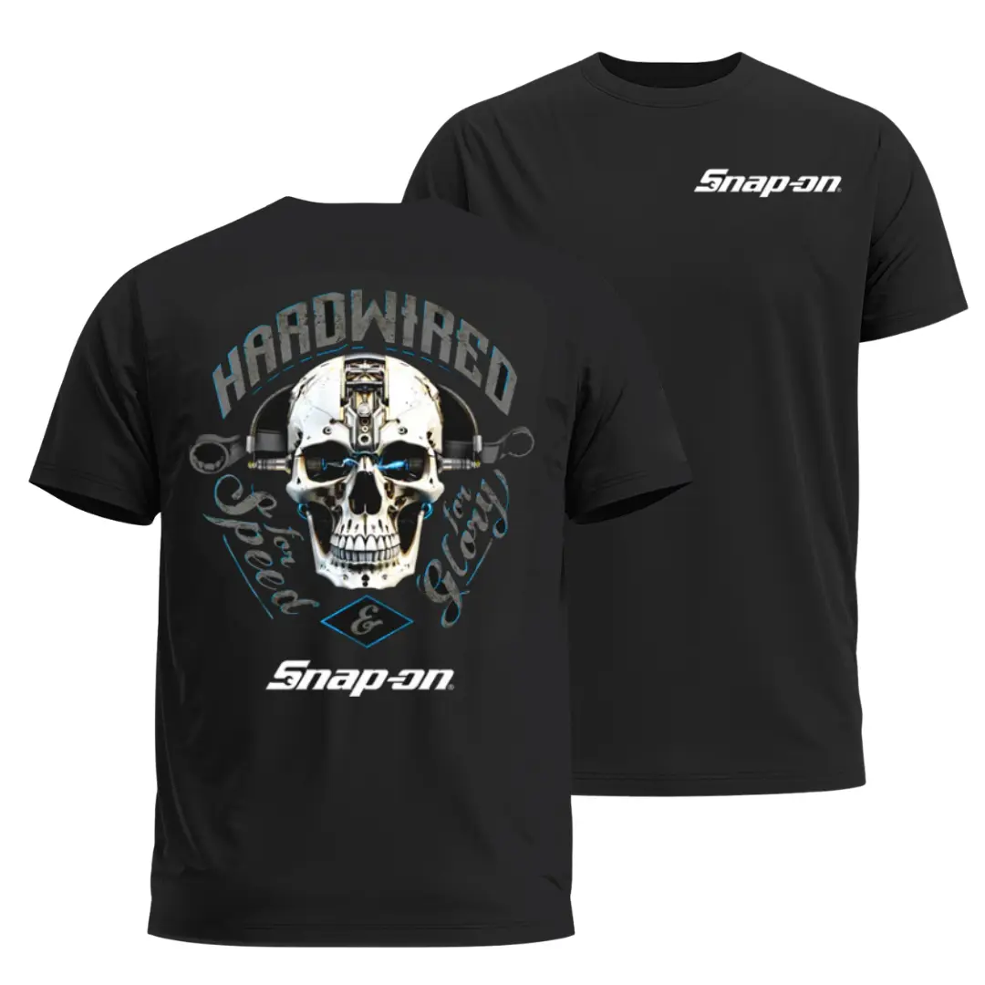 [SNAP ON] Hardwired Speed Skull Mechanic T-Shirt, Garage Tool Graphic Tee, Biker & Auto Enthusiast Shirt for Men, Gift for Mechanics & Gearheads
