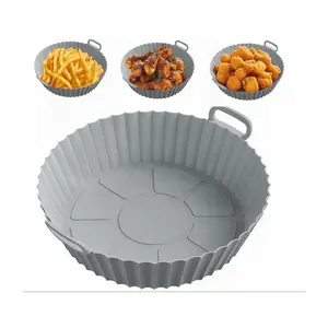 BPA-Free Food-Grade Silicone Air Fryer Liners for 4-7QT - Reusable Basket with Handles & Holes, Light Grey