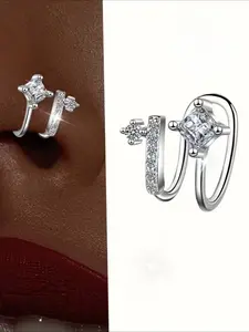 A ladies' artificial non-piercing nose clip (1pc), Trendy fine jewelry, with nose & ear clip design, hole-free, double-layered double-row star-patterned design, Synthetic Zirconia Accent, made of S925 silver
