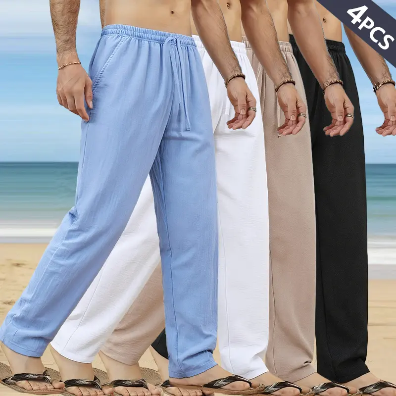 Men’s casual loose-fit straight-leg pants with a drawstring waist, solid color, breathable and stylish—ideal for indoor gatherings, outdoor activities, and golf | Suitable for all seasons | Simple design