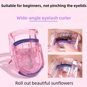 Sunflower Eyelash Curler 2-Piece Shining Pink Wide-Angle Curler with 2 Replacement Strips for Beginners Long Lasting Hold Enhances Eye Makeup Effect