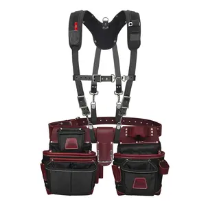 TRUTUCH Black Nylon and Leather Tool Belt with Leather Work Suspender | Framing Tool Bags | Leather Tool Belts | Leather Work Suspender