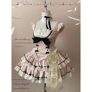 Spring Japanese Sweet Birthday Party Dress Women Y2k Cute Polka Dot Design Bodycon Dress Female Bow Korea Style Chic Clothing