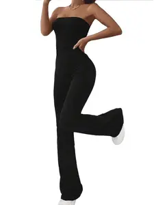 Women's Solid Backless Flare Leg Jumpsuit, Casual Strapless Skinny Jumpsuit for Summer, Lady's Clothes for Daily Wear, Womenswear, Valentine's Day Gift for Girl Valentine's Day, gift, Casual Jumpsuits