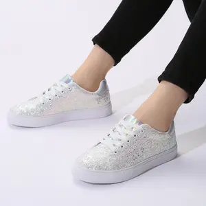 Bernal Women Glitter Sneakers Fashion Shiny Sparkle Sneakers Non Slip Lace Up Walking Shoes