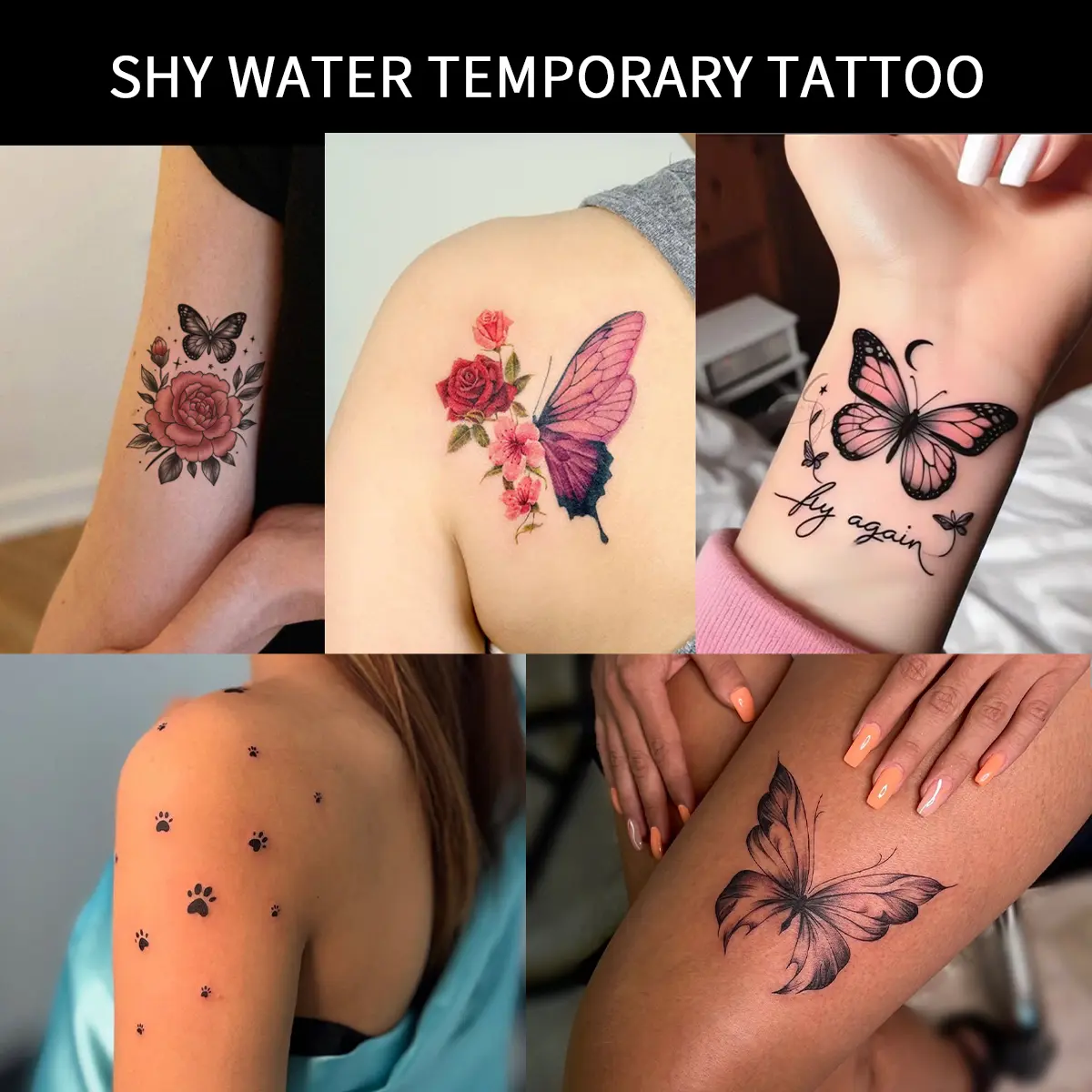 Multi-Style Butterfly Rose Floral Temporary Tattoo Stickers - 5 Sheets Semi-Permanent Waterproof Realistic Animal Flower Fake Tattoos, Body Art Decals for Women Girls, All Skin Types Perfect for Party, Beach, Daily Wear