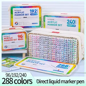 Lang Guo 288 Color Acrylic Paint Marker Pen Set, Soft Brush Tip Marking Bag, Fabric Wood Stone Canvas Glass Egg Rock Painting DIY Crafts Art Supplies, Art Markers Set, Drawing Markers