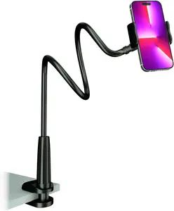 Gooseneck Phone Holder for Bed - Cell Phone Mount Clamp Clip, Flexible Long Arm, Overhead Mount for Desk Headboard Bedside, Gifts for iPhone Air 17 Pro Max, 16 15 14 Pro Max and 4-7" Phone