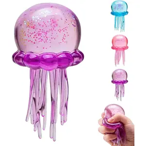 ZANOK Jellyfish Squishy, Jellyfish Squeeze Stress Ball, Ice Squeeze Cube-Drop Malt Sugar Balls Sensory for Anxiety Stress Party Favors (Purple)