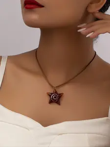 Women's Matching Star Decor Pendant Necklace, Summer Elegant Vintage Chain Necklace Jewelry for Girls Gift, Female Classic Fashion Y2k Streetwear Accessories for Daily Wear, Adjustable Star Necklace