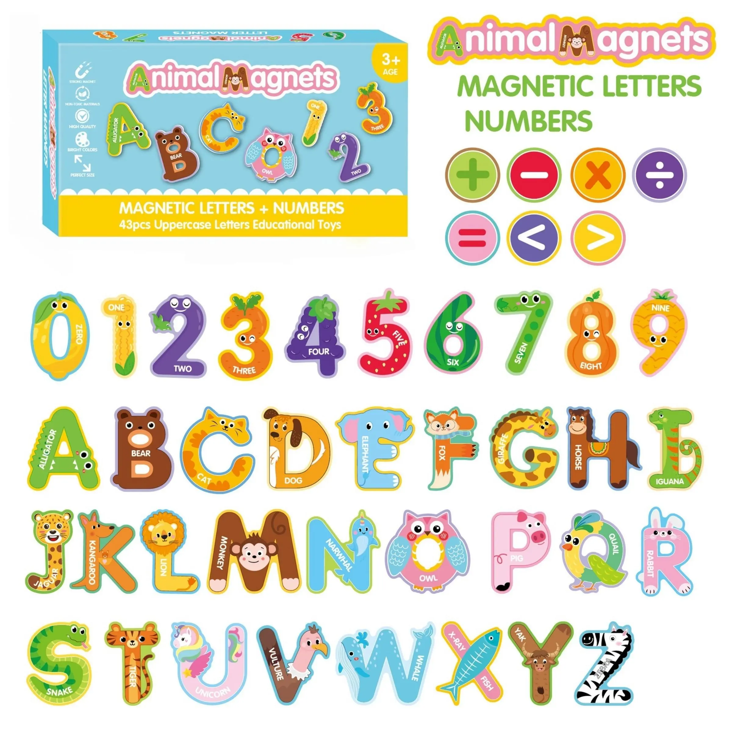 Animal & Alphabet Fridge Magnets, Abc Magnets, 48pcs/set Cute Animal & Capital Letters Magnetic Alphabet Fridge Toy, Early Learning Materials for School Age Children, Refrigerator Decorating Magnet, Decor, Magnetic Item