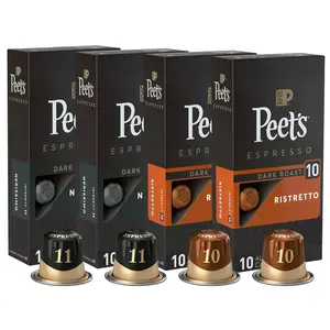 Peet's Coffee, Dark Roast Espresso Capsules Variety Pack, Compatible with Nespresso Original Machine - Intensity 10-11, 40 Count (4 Boxes of 10 Espresso Capsules)