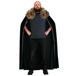 Black Faux Fur Collar Adult Viking Cape