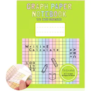 1 Pack 8.5×11 Colored Graph Paper Pad Math Notebook 1/2 Inch Squares Large Quad Ruled Grid Composition Notebook 30 Sheets for Kids School Dyslexia Dysgraphia Exercise