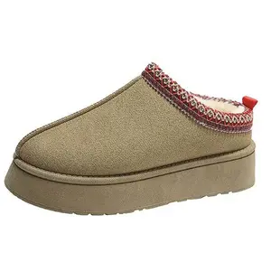 Baotou Plush Half Slippers Home Snow Boots Women's Fleece Warm Thick Bottom Cotton Shoes Ankle Flats