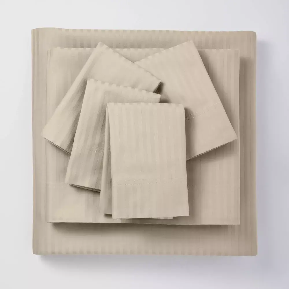 Twin/Twin XL 4pc 400 Thread Count Damask Solid Sheet Set Natural - Threshold: Cotton Sateen OEKO-TEX Certified