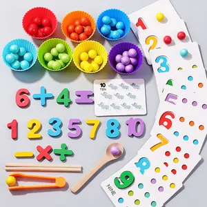 Montessori Maths Toy - Screen-Free Bead Matching, Counting & Puzzle Game for 3-5 Year Old Preschoolers, Wooden Number Learning Tool with Chopsticks, Spoon & Clip, Fine Motor Skill & Color Recognition Set, Ideal Birthday Gift, Montessori Maths Toys, Screen