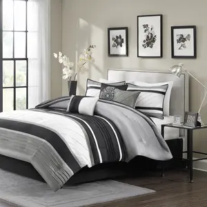 Madison Park Blaire Cozy Comforter Set-Luxurious Faux Silk Traditional Pieced Design All Season Down Alternative Bedding With Matching Shams, Decorative Pillow, 7 Piece