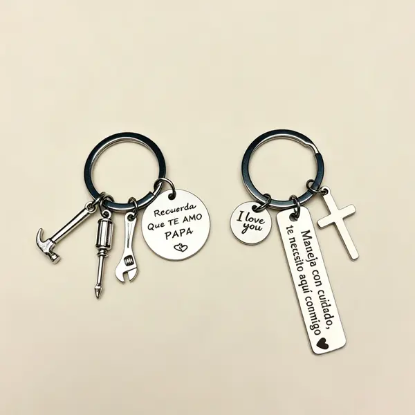 Spanish Drive Safe Keychain, Engraved Stainless Steel "Maneja con Cuidado, Te necesito aqui conmigo" & "I Love you" Key Ring, "Recuerda que TE AMO, PAPÁ" Key Ring, Romantic Gift for Boyfriend, Husband, Anniversary, Farther, Birthday & Valentine's Day