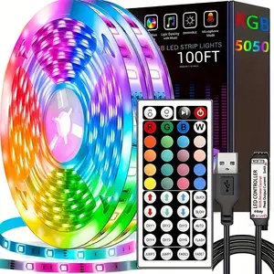 5050 LED Lights Strips RGB Color, Adjustable RGB Lighting, 5v Voltage USB Powered, 44 Key Remote Control, Music Sync, DIY Mode, Adjustable Brightness