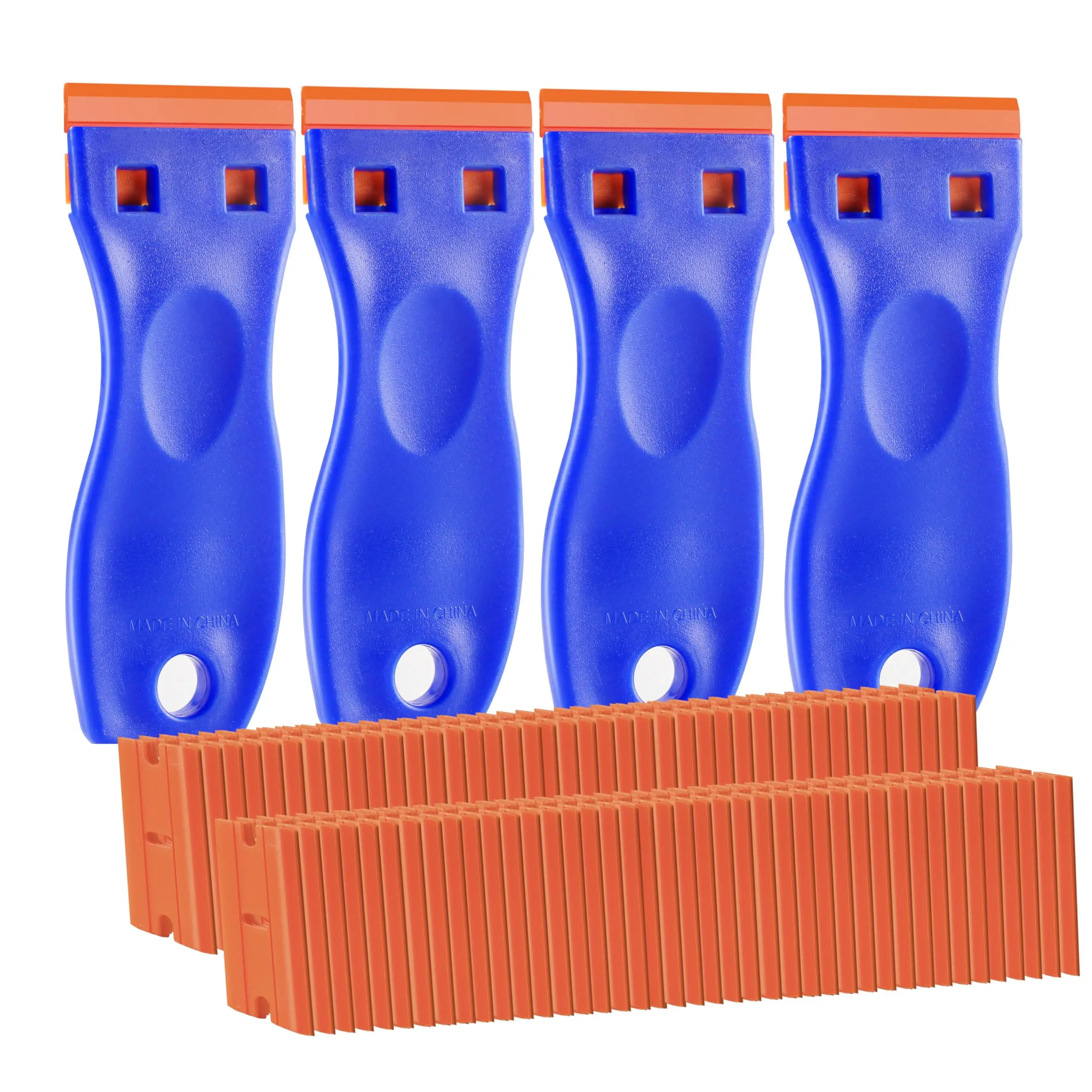 4 PCS Plastic Razor Blade Scraper 120 Blades Cleaning Tool for Adhesive Stickers Decals Glass Labels Cars Windows