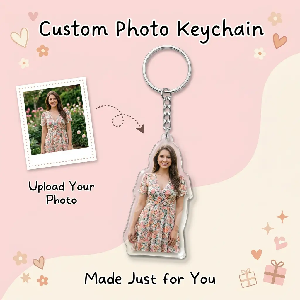 Custom Photo Acrylic Keychain, Personalized Cutout Keychain, 2 Layer Photo Keychain, Gift for Him, Gift for Her, Couple Pet Family Gift