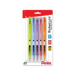 TECHNICLICK Mechanical Pencil (0.7mm), Assorted Clear Barrel Colors, 5-pk
