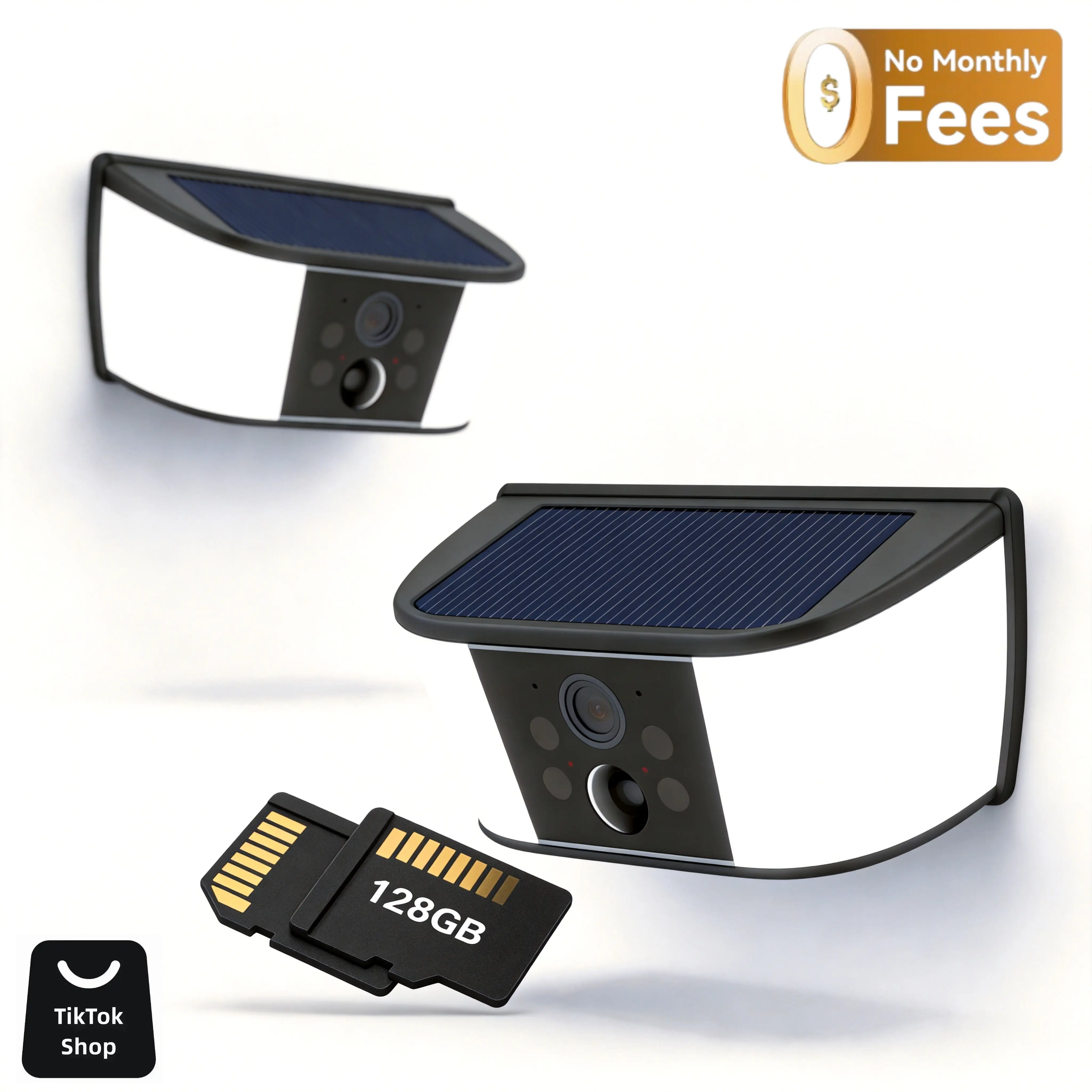 2-in-1 Solar LED Wall Light Security Camera - Wireless Outdoor WiFi, 3MP HD, Color Night Vision, Smart Motion Alerts, 2-Way Audio, IP65 Weatherproof, 128GB Local Storage, No Subscription or Cloud Fees
