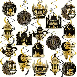 Ramadan Hanging Swirl Decorations, Eid Mubarak Ramadan Ceiling Decorations for Home, Foil Hanging Swirl Streams Eid Kareem Theme Decorations for Muslim Ramadan Party Supplies Ornaments