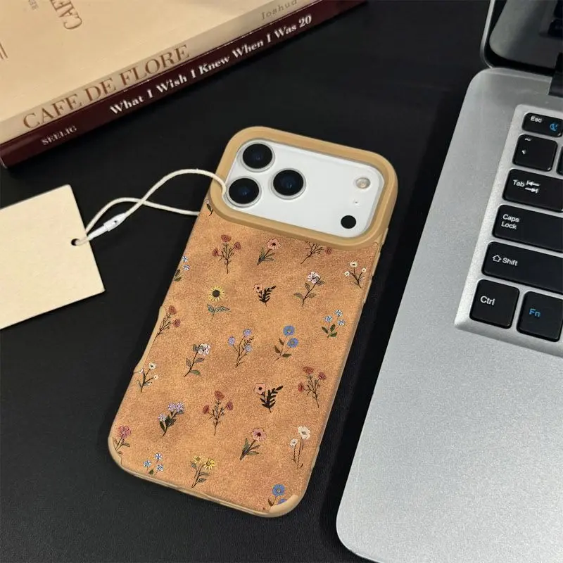 Women's Vintage Flower Abstract Art Smartphone Casing for iPhone 17/16/15/14/13/12/11/X Series, Shockproof TPU-Leather Hybrid Protector, Unisex Handheld Devices Shell, Raised Camera Protection, Anti-Dirt Accessory