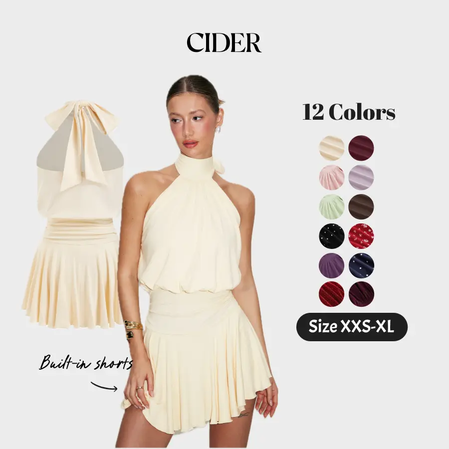 Cider Stand Collar Sleeveless A-Line Built-in Shorts Mini Dress with Scarf SummerWins SummerFinds