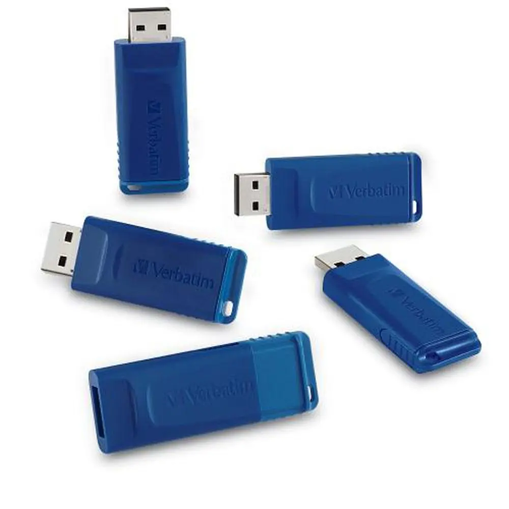 VERBATIM Classic Retractable 8GB USB Flash Drive 5-Pack (Blue) - Capless Design, Protects USB Connector, Small, Transport and Store Files for Computers, Office Devices