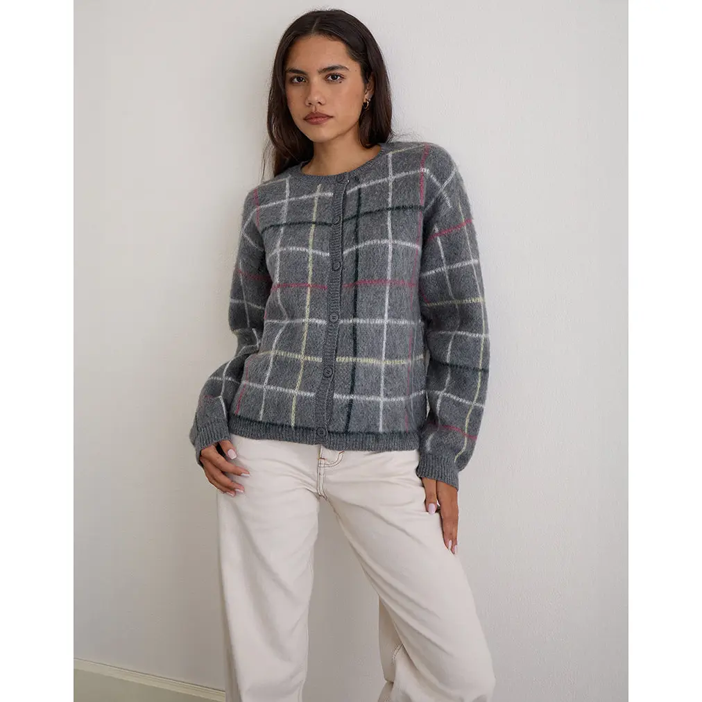 Wisola Cardigan in Knit Country Check Grey