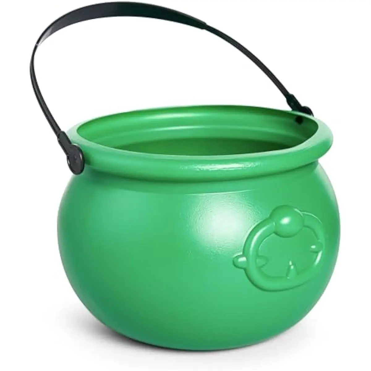 7.5'' St. Patricks Day Green Cauldron, Plastic Lucky Leprechaun Pot, Candy Kettle Bucket & Basket for St. Patricks Day, Mardi Gras, Halloween Party Decoration Supply Accessory