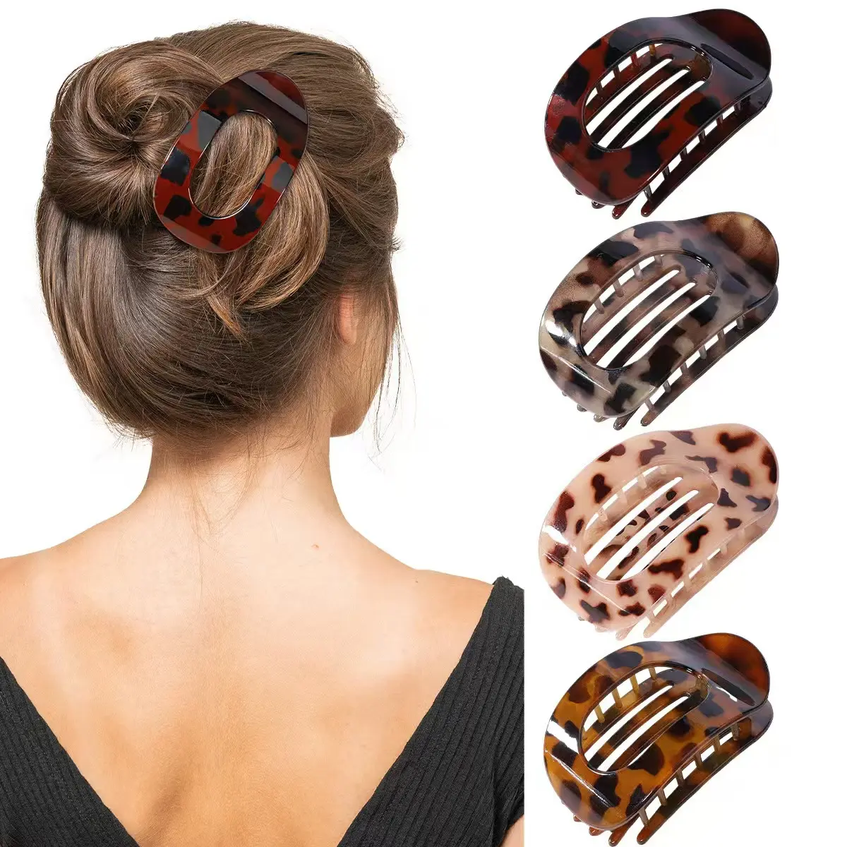 4-Pack No-Crease Hair Clips for Women & Girls – Leopard Pattern Flat Barrettes, Strong Hold Claw Clips for Thick & Thin Hair, Minimalist Styling Accessories for Work, School, Daily Wear & Parties