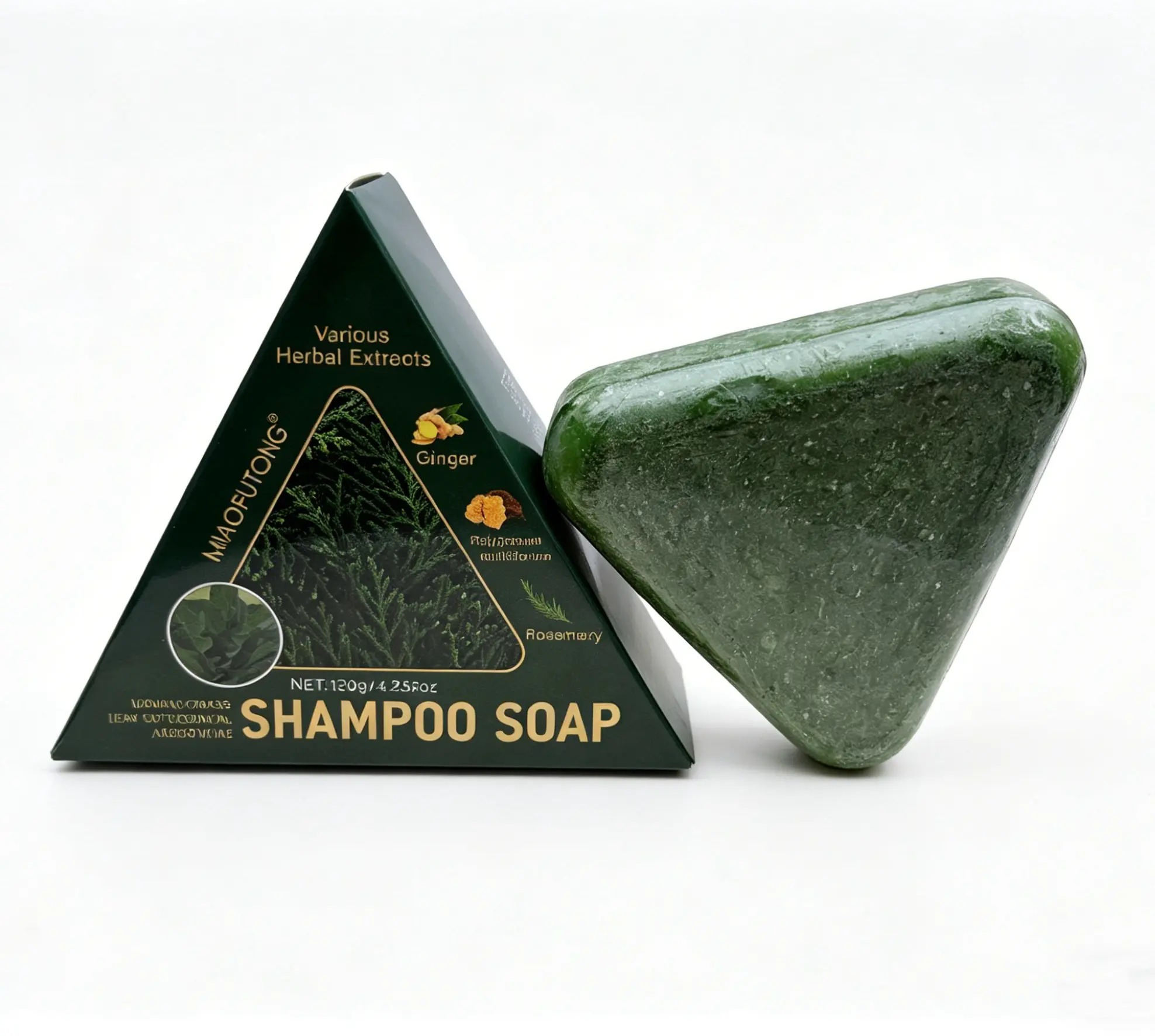 Nature Triangle Large 7 Green Herbal Foaming Shampoo Bar - Lightweight, Mild Daily Haircare Cleanser for Women & Men, Gentle Eco-Friendly Travel-Friendly Botanical Origin Scalp Care Bar Shampoo Scalp Care [Free Bubble Network]