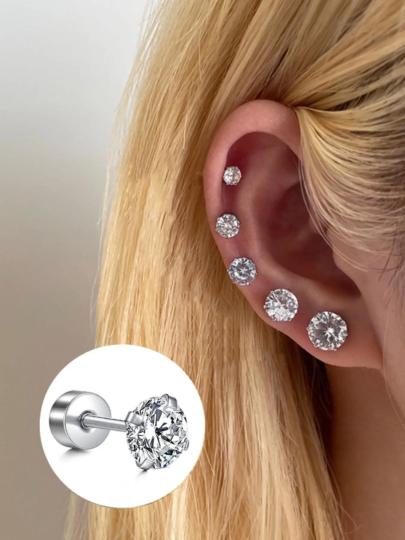 4/5/6/7/8mm Stud Earrings, Stainless Steel Hypoallergenic Stud Earrings for Cartilage/Tragus/Helix Piercing, Fashion Jewelry Accessories for Women, Studs Earrings, High Quality Earrings