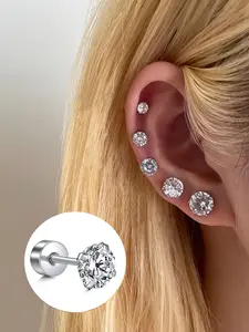 4/5/6/7/8mm Stud Earrings, Stainless Steel Hypoallergenic Stud Earrings for Cartilage/Tragus/Helix Piercing, Fashion Jewelry Accessories for Women, Studs Earrings, High Quality Earrings