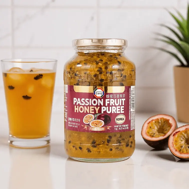 SURASANG Korean Sweet Creamy Honey Passion Fruit Concentrated Jam Jar - Fruity Flavor Mixer for Refreshing Tea, Yogurt, Ade; Pantry Preserve for Pancakes, Dessert Topping