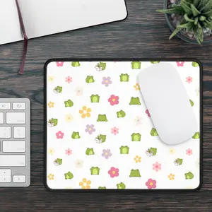 Cute Frog Pattern Gaming Mouse Pad — Floral Kawaii Desk Mat