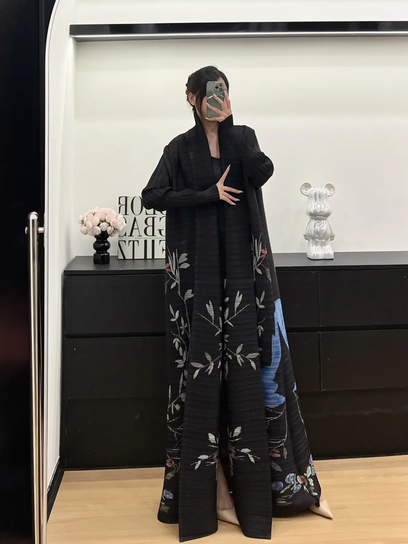 Women's Floral Print Abaya Dress, Long Sleeve Design, Pleated Waist, Perfect for Ramadan and Casual Occasions, Elegant Islamic Clothing, Modesty Muslim Clothing