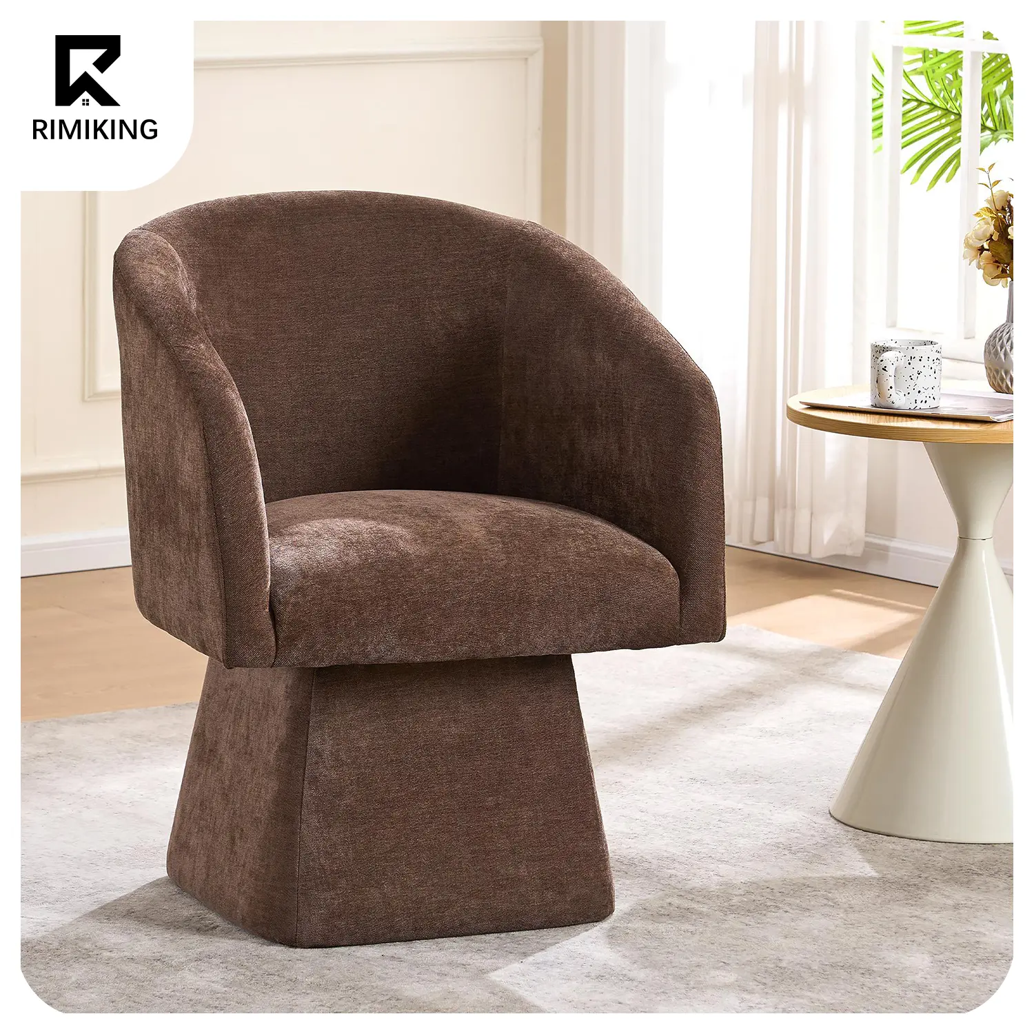 RIMIKINGRIMIKING Contemporary 360° Swivel Accent Chair with Ergonomic High-Back Curve, Luxurious Upholstery, Thick Foam Cushion, Sturdy Pedestal Base