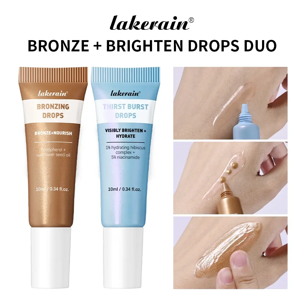 Lakerain Bronze Essence Bronzing Drops Travel Set (2-Pack) – Hydrating & Illuminating Essence (with Niacinamide) + Tanning Nourishing Essence, Easy Natural Sun-Kissed Glow, Travel-Friendly Kit for Trips & Vacations