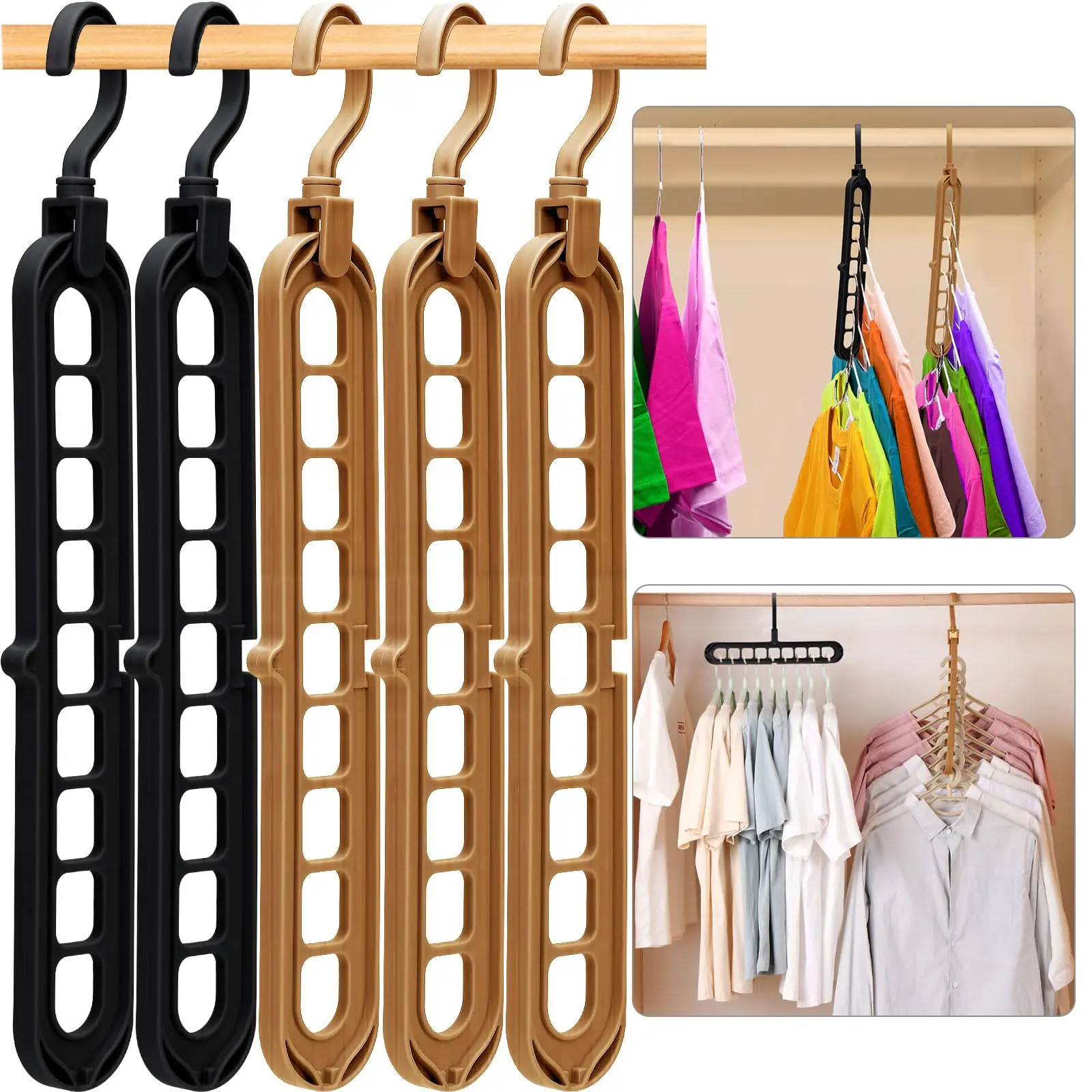 Pants Hangers, 5 Pack 9-Tier Space Saving Jeans Hangers with Adjustable Non-Slip Hooks, Heavy Duty Folding Plastic Closet Organizer for Trousers