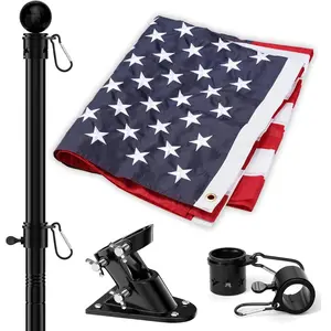 American Flag and 5ft Flag Pole for House Outside,  Heavy Duty Flag Pole Kit with 3x5 Embroidered USA Flag, Tangle Free Steel Black Flag Pole with Bracket for Residential, Commercial, Outdoors Garden